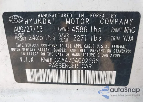 2013 Hyundai Sonata Hybrid Limited z USA, uszkodzony, nr VIN KMHEC4A47DA092256